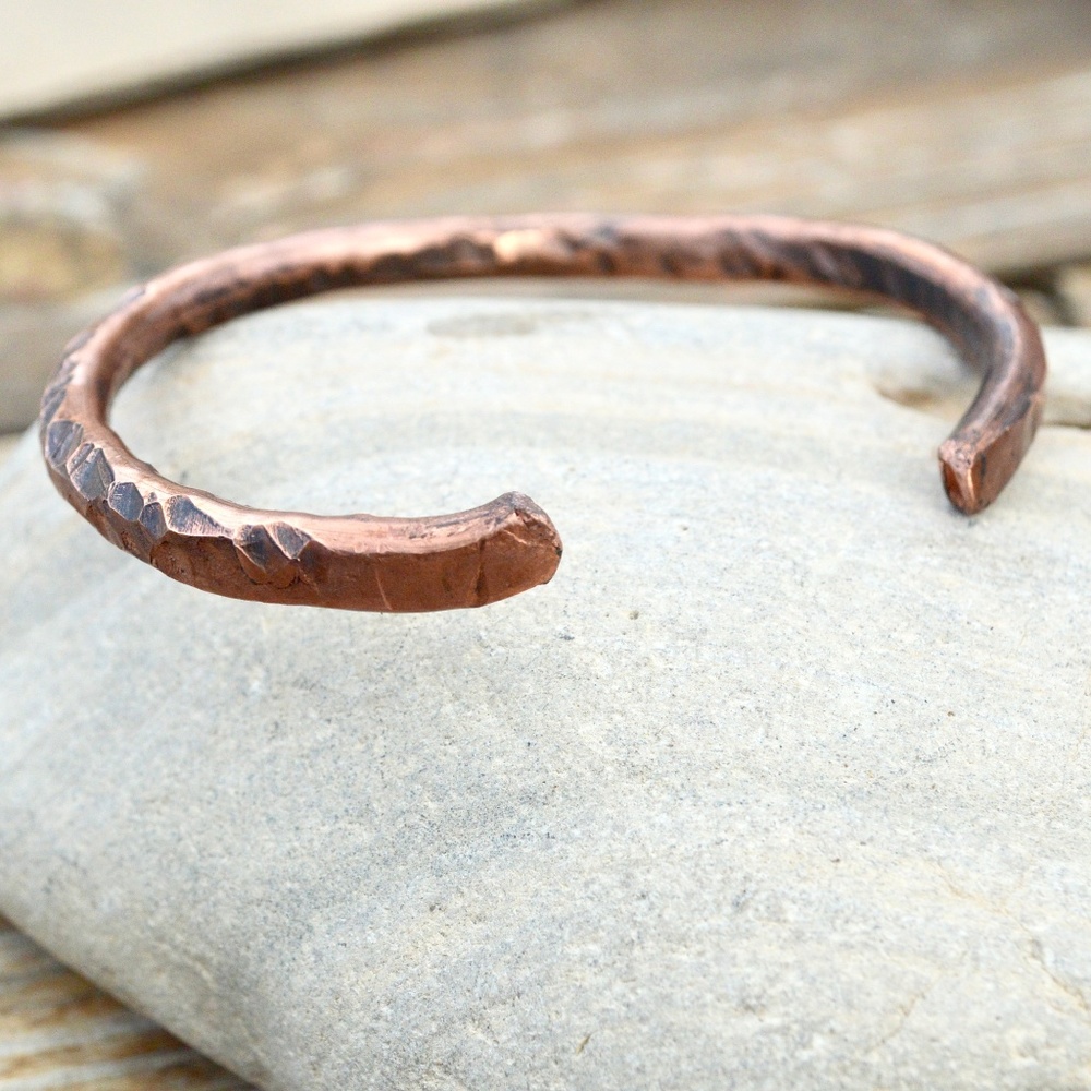 Heavy Gauge Solid Copper Cuff Bracelet Rustic Boho - Picture 2 of 8